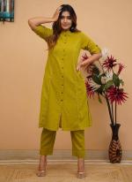 Cotton Olive Daily Wear Plain Readymade Kurti With Bottom